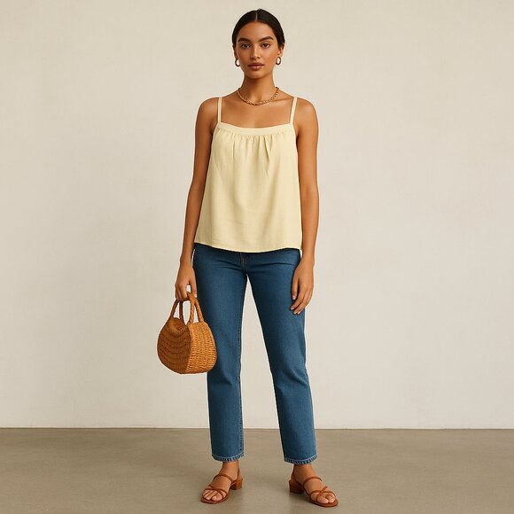100% Silk Cream Spaghetti Strap Tank Top XL Minimalist, Effortless Chic - Picture 1 of 6